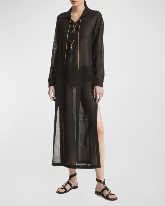 Michael Kors Collection Garza Crepe Maxi Dress with Chain Lace Up Detail Neiman Marcus