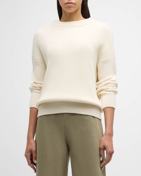 Ribbed Funnel Neck Cotton Cashmere Sweater