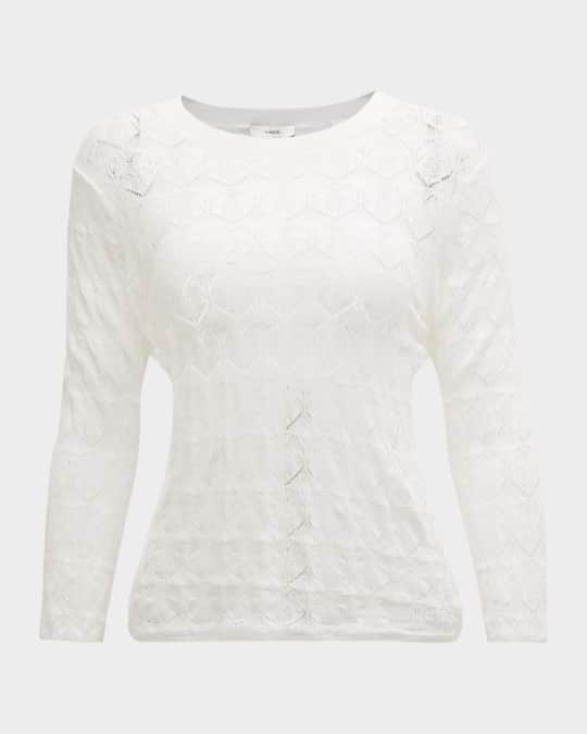 Fine Lace 3/4-Sleeve Crewneck Top