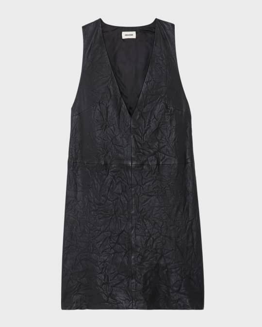 Rasha Crinkled Leather Mini Dress