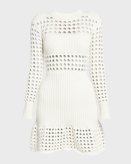 Crochet Panel Long Sleeve Mini Dress