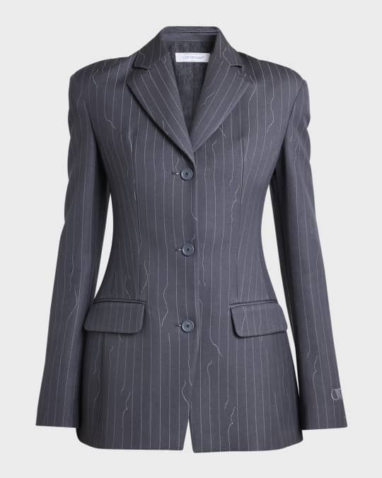 ジャケット OFF-WHITE SINGLE-BREASTED GREY PINSTRIPE JACKET Off-White Broken Pinstripe Fitted Single-Breasted Blazer