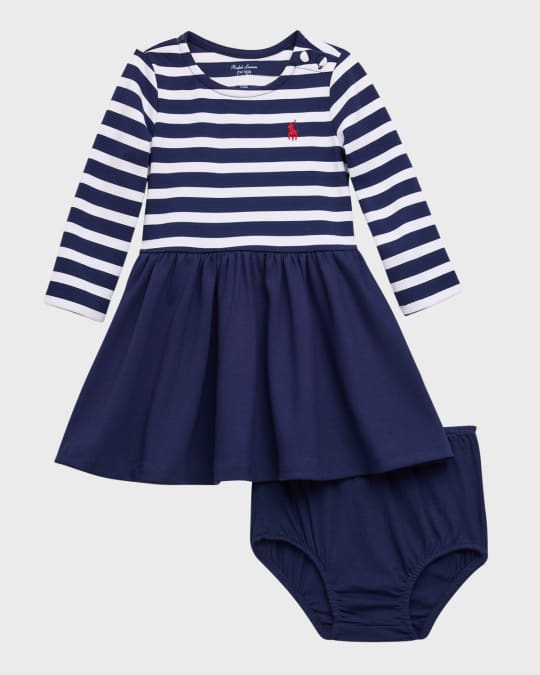 Ralph Lauren Childrenswear Girl s Striped Stretch Ponte Dress with Bloomers Size 3M 24M Neiman Marcus
