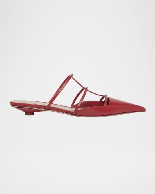 Rockstud Leather T-Strap Ballerina Mules