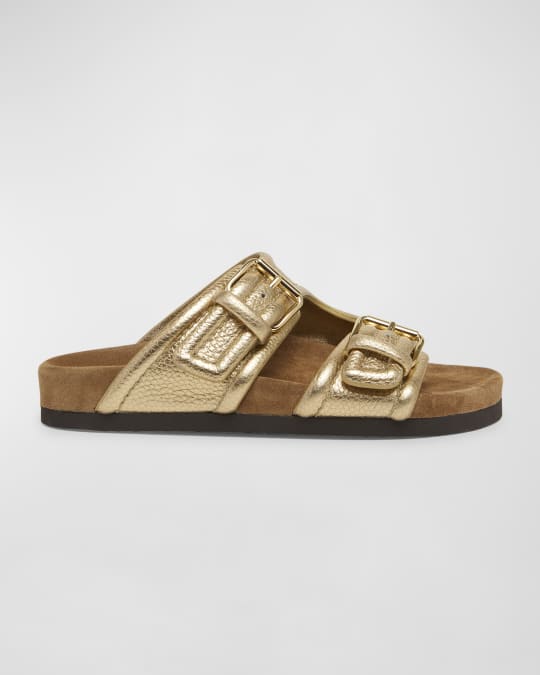 Valentino Garavani Anywhere Metallic Dual Buckle Slide Sandals Neiman Marcus
