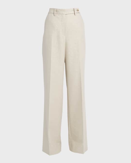 High-Rise Metallic Linen-Blend Wide-Leg Pants