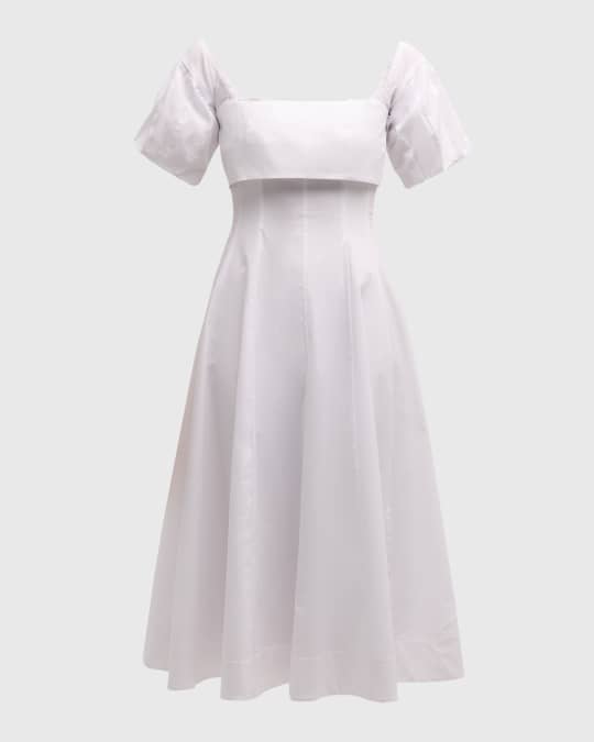 STAUD Palermo Puff-Sleeve Stretch Poplin Dress | Neiman Marcus