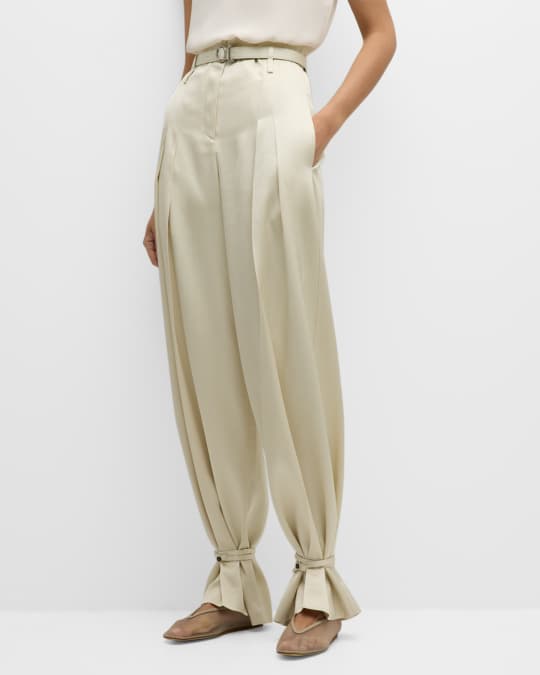 Jil Sander High-Rise Pleated Belted Straight-Leg Tie-Cuff Trousers ...