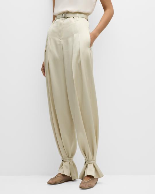 Jil Sander High-Rise Pleated Belted Straight-Leg Tie-Cuff Trousers