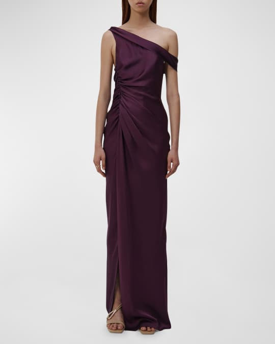 One Shoulder Satin Toast Bride Spring Wedding Engagement Evening Dress Burgundy Back Door Dress Women