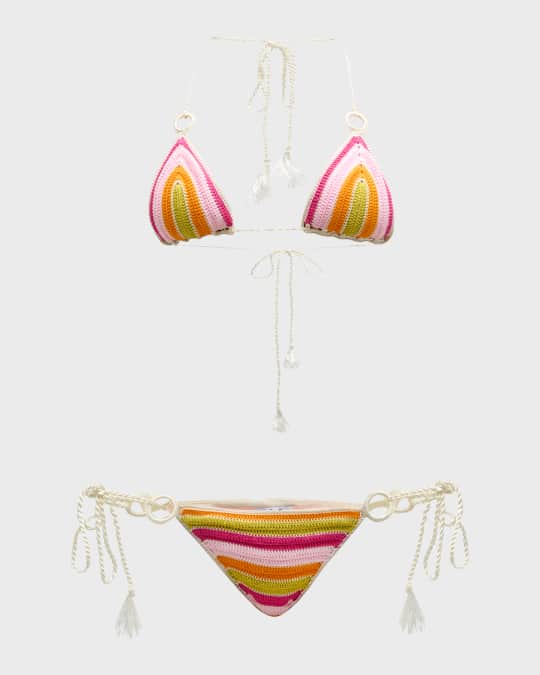 Black & White Striped Crochet 2 Piece Triangle Bikini Set main image 1