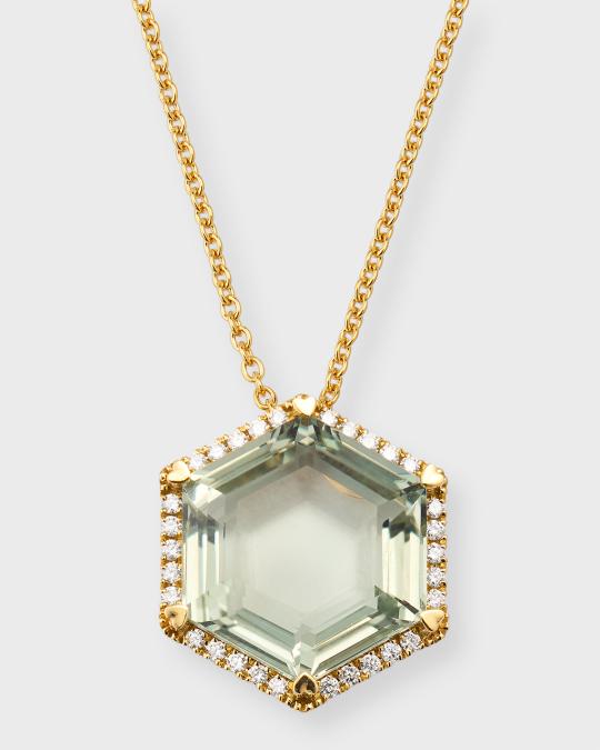 Lisa Nik Rocks 18K Yellow Gold Green Quartz Hexagon and Diamond Halo ...