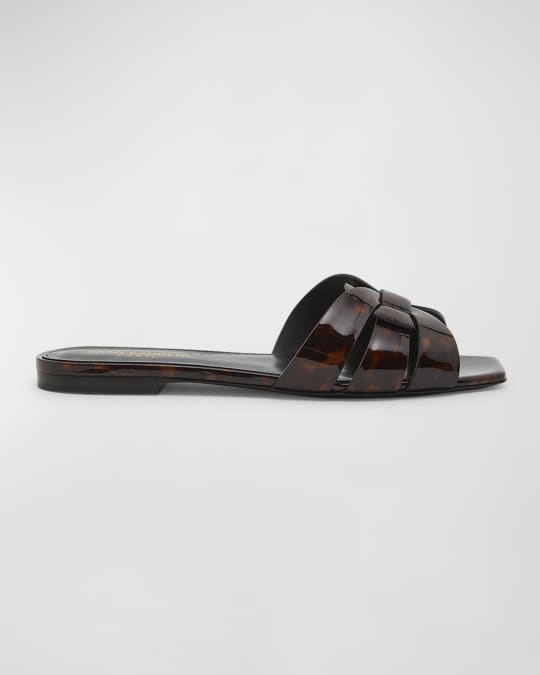 サンダル・ミュール Saint Laurent Tribute Flat Slide Black Saint Laurent - Tribute Black Leather Flat Slide