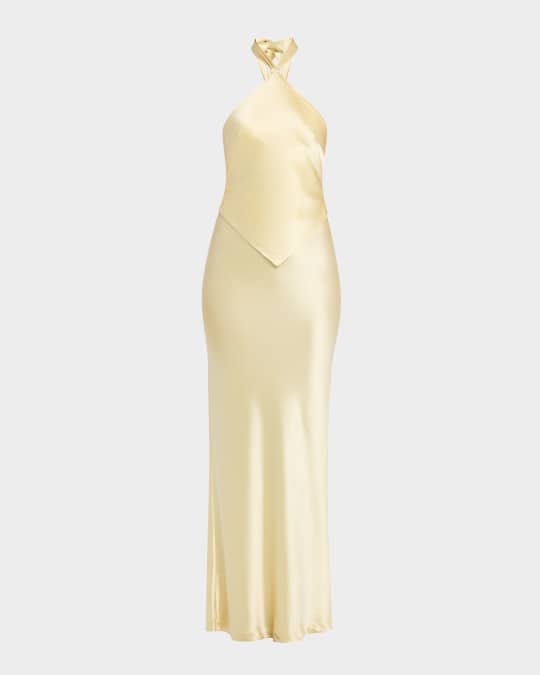 slim fit dress slacks Zealand Plunge Halter Satin Maxi Dress