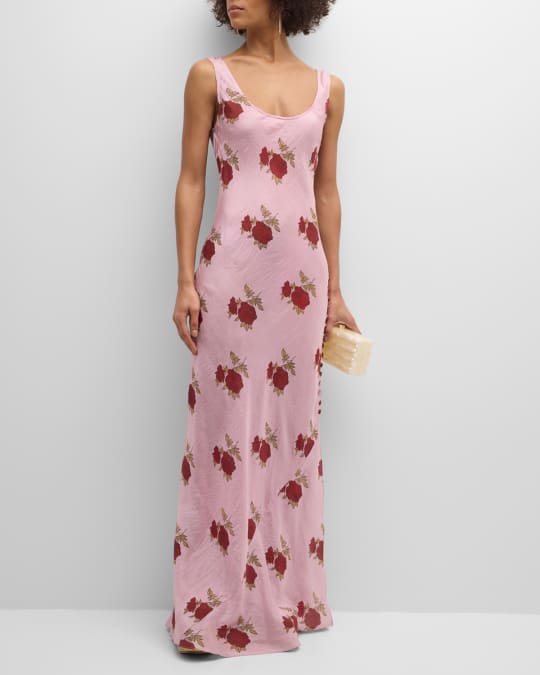 Alix of Bohemia Adele Ruby Rosette Silk Maxi Dress Neiman Marcus