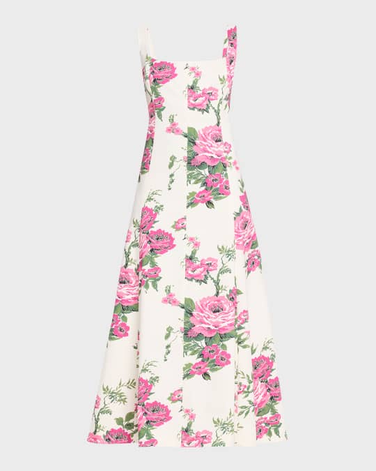 Natural Flared Dress In Floral Print And Square Neck main image 0