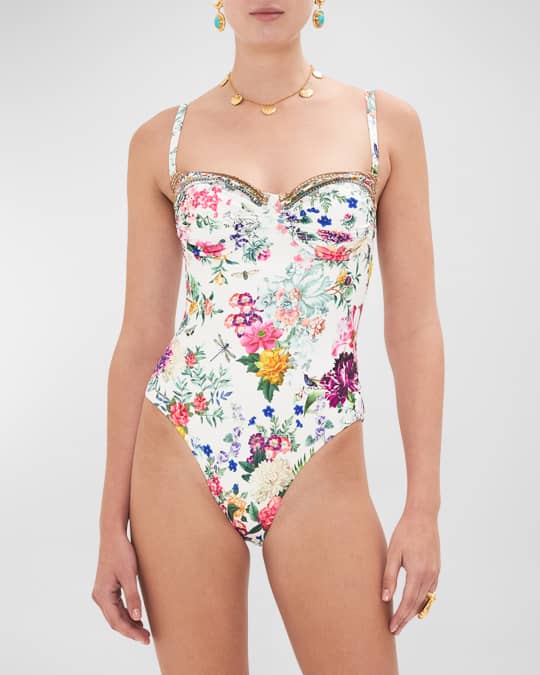 Plumes and Parterres Ruched Cup Underwire One-Piece Swimsuit 