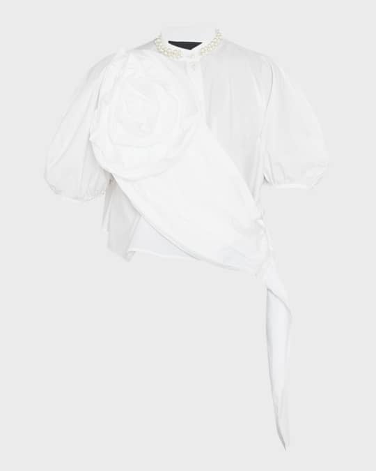Simone Rocha Clustered Rose Top In Cotton Woven Tops 600047254wht