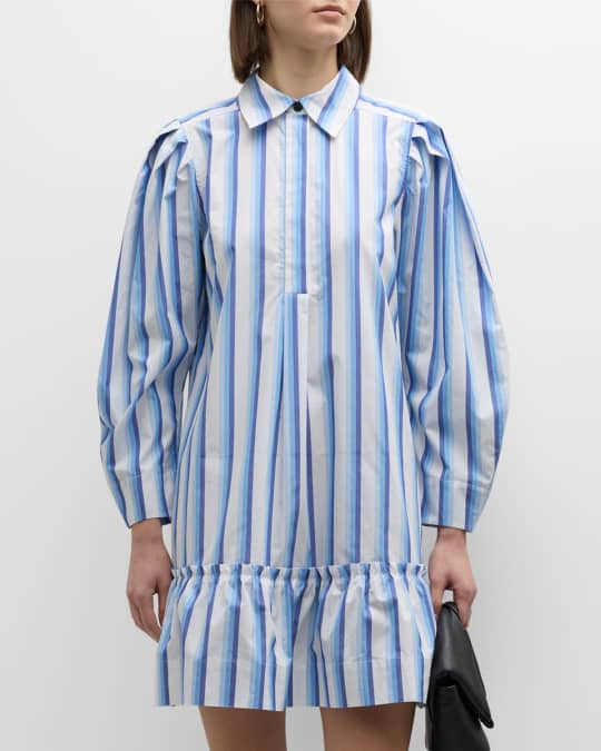 Ganni Stripe Cotton Mini Shirtdress | Neiman Marcus