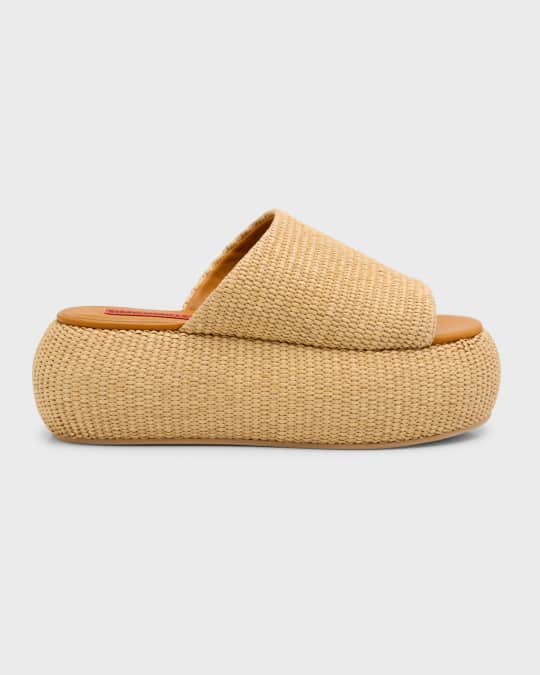 Cloudy Raffia Platform Slide Sandals