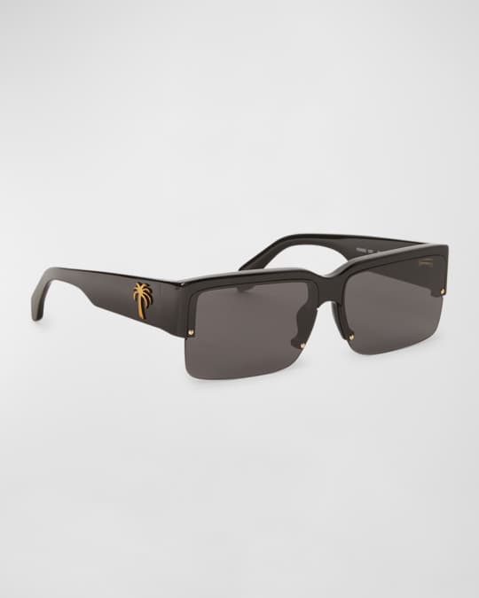 Men's Drain Half-Rim Acetate Rectangle Sunglasses