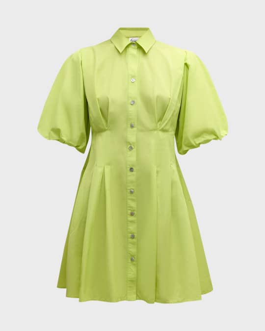 Avery Pleated Puff Sleeve Taffeta Mini Dress
