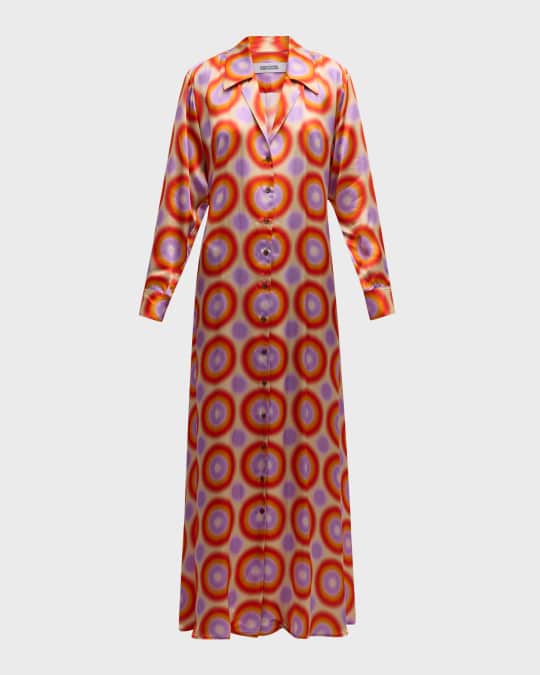 CHRISTOPHER JOHN ROGERS Groovy Dot Tie-Back Long-Sleeve Maxi Shirtdress |  Neiman Marcus