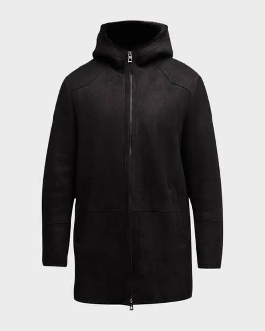 Men's Shearling Lamb Hooded Parka Jacket