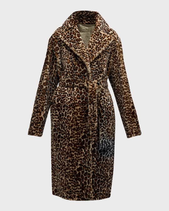 Gorski Leopard Print Belted Shearling Lamb Short Coat Neiman Marcus