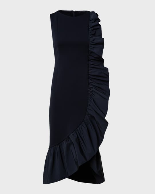 Signature Jersey Midi Dress with Asymmetrical Ruffle Detail