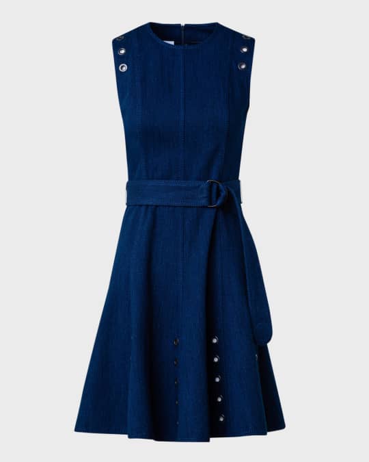 Akris punto Belted Stretch Denim Short Dress with Eyelet Applications |  Neiman Marcus