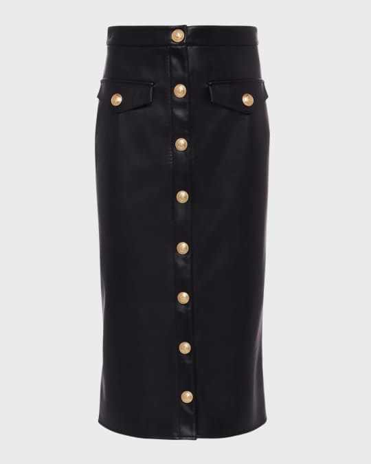 L'Agence Milan Faux Leather Midi Skirt | Neiman Marcus