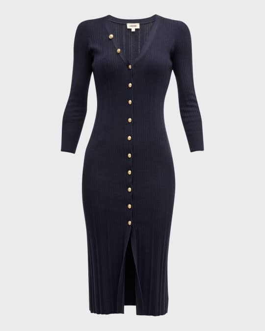 L'Agence Kyra Button-Front Duster Midi Dress | Neiman Marcus