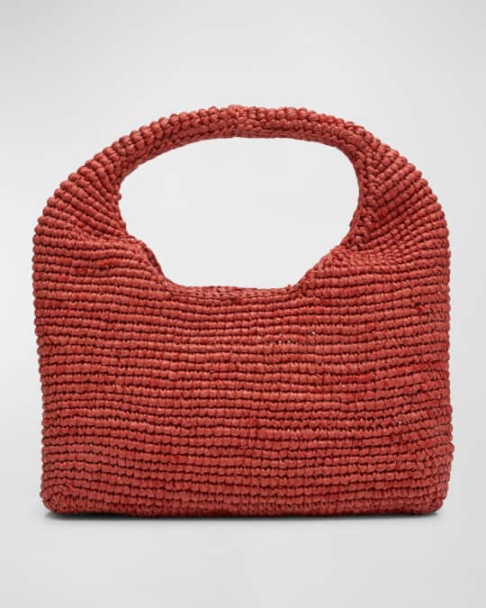 トートバッグ MANEBI SS25 HALFMOON BAG (V8 8DH NATURAL) Manebi Half Moon Raffia Top-Handle Bag | Neiman Marcus