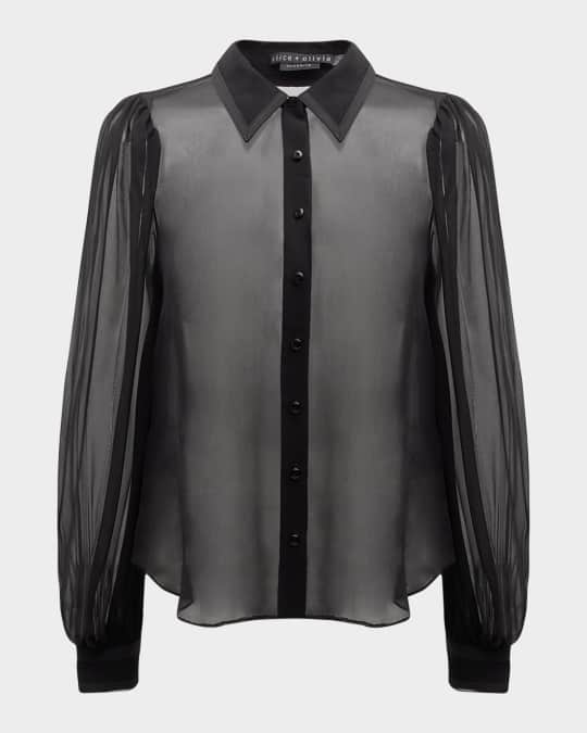 Alice + Olivia  Roanne Sheer Blouson-Sleeve Button-Front Shirt