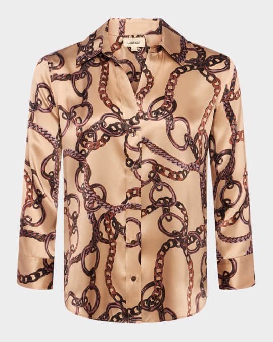 【送料&関税込】ChloAC Printed Muslin Blouse L'Agence Dani Multi Chain Printed Silk Blouse | Neiman Marcus