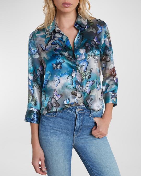 Dani Silk Blouse Midnight Multi Moon Floral - L'AGENCE