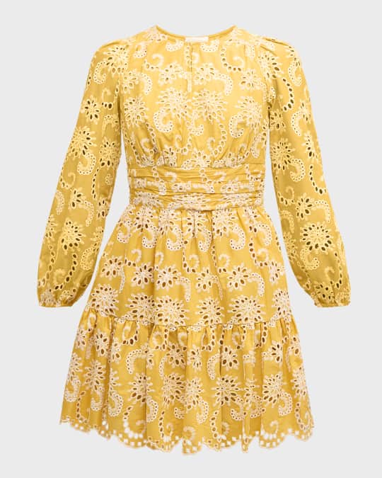 Shoshanna Costas Eyelet-Embroidered Cotton Mini Dress | Neiman Marcus