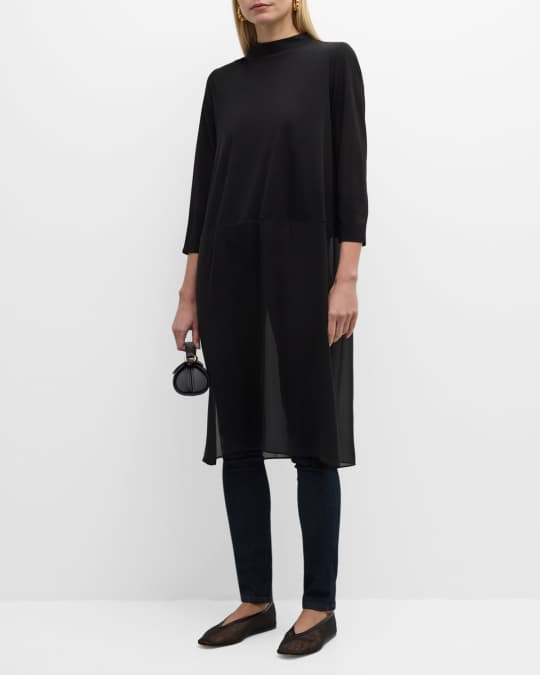 Eileen Fisher Mock Neck 3 4 Sleeve Silk Jersey Tunic Neiman Marcus