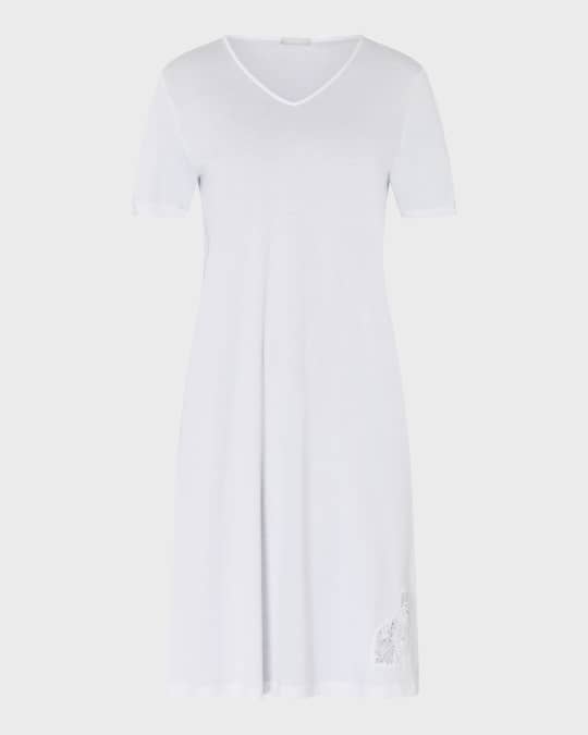 Hanro Michelle Lace-Inset Cotton Midi Nightgown | Neiman Marcus