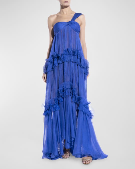 Maria Lucia Hohan Celstia Plisse Ruffle Empire-Waist One-Shoulder Gown |  Neiman Marcus