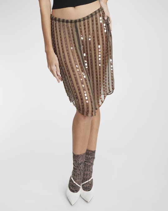 Dries Van Noten Shirty Embellished Sheer Midi Skirt Neiman Marcus