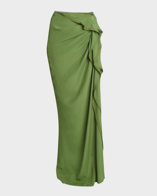 【送料&関税込】Dries Van Noten Nylon Skirt With Ruffle Dries Van Noten Sinas Draped Ruffle Maxi Skirt | Neiman Marcus