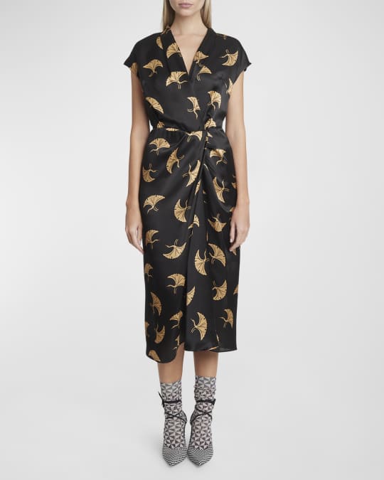 存在感絶大【Dries Van Noten】Printed satin midi dress DRIES VAN NOTEN Draped belted printed silk-satin midi dress