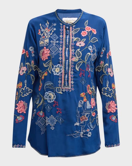 Nya Floral Embroidered Silk Blouse
