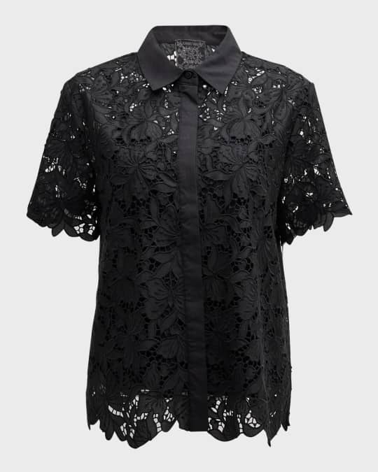 Johnny Was Kitt Button-Down Floral Lace Shirt | Neiman Marcus