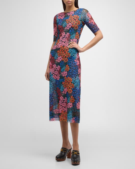 Johnny Was Astrid Floral Print Mesh Midi Dress Neiman Marcus