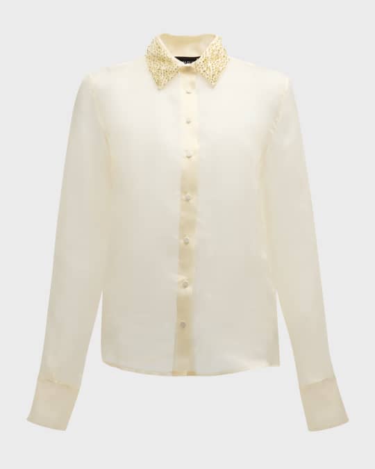 FABIANA FILIPPI Beaded Sheer Silk Organza Shirt | Neiman Marcus