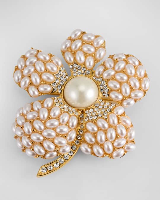 Kenneth Jay Lane Pearl and Crystal Flower Pin | Neiman Marcus