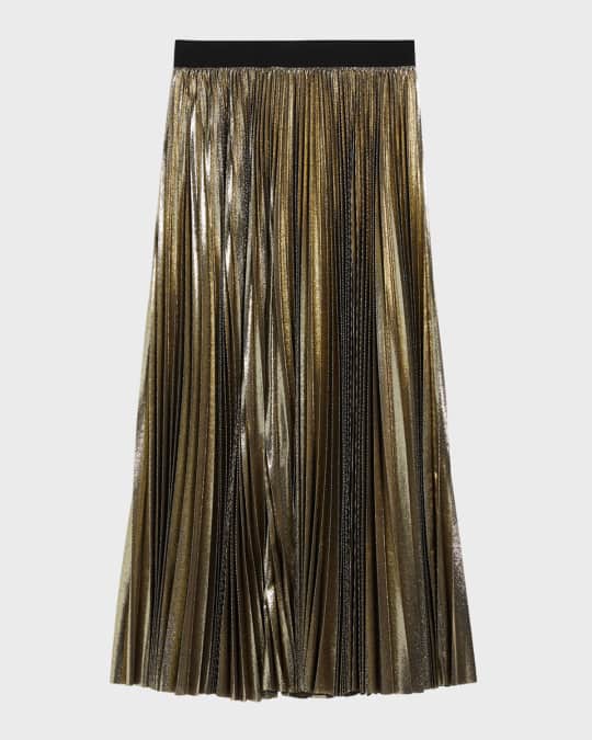 Nurra Pleated Metallic A Line Midi Skirt